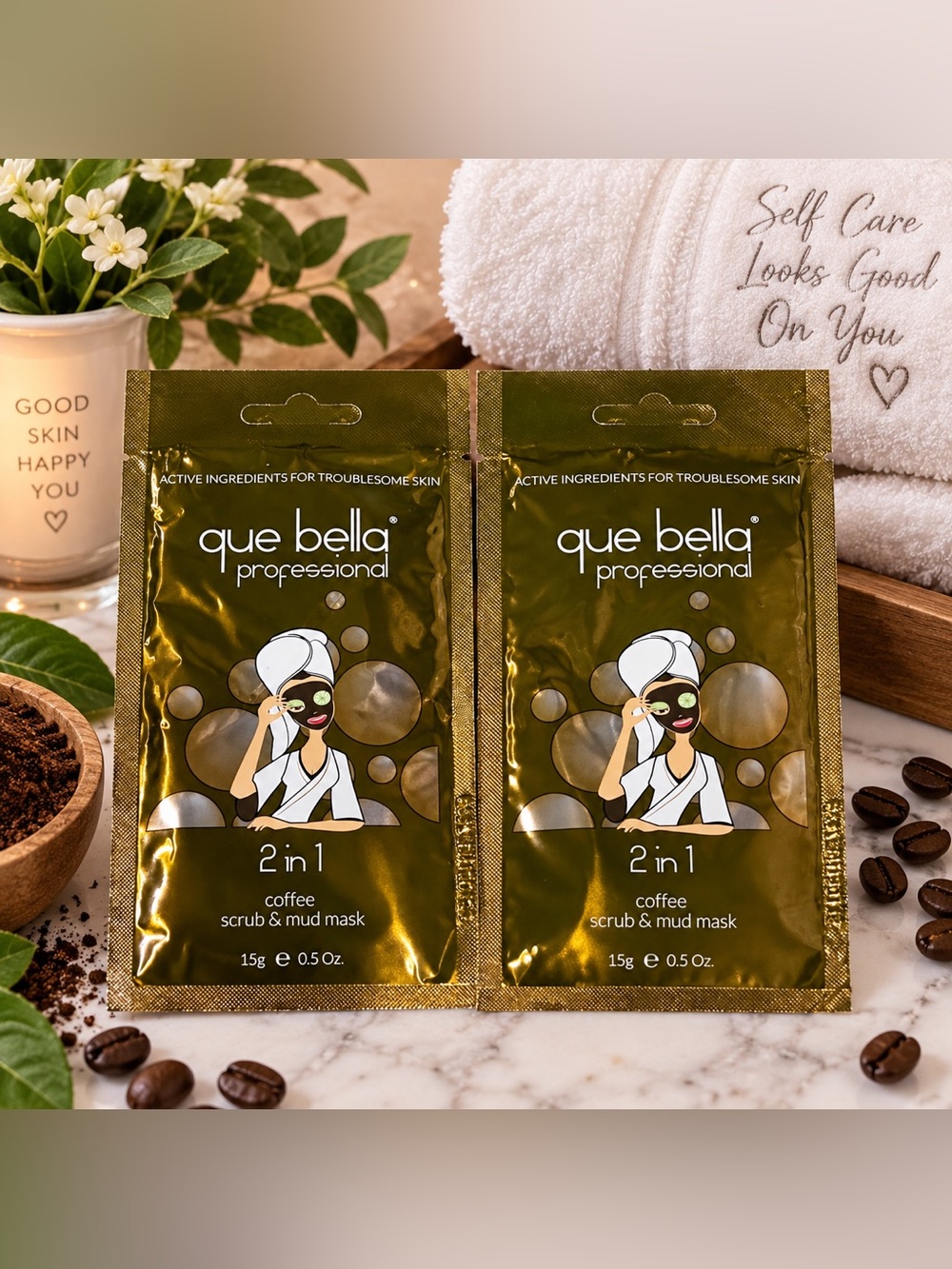 ☕ Que Bella Professional 2-in-1 Coffee Scrub & Mud Mask — 2 Pack
